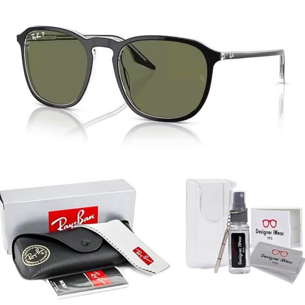 Ray-Ban RB2203F Square Asian Fit Low Bridge Sunglasses for Men Women Black Green